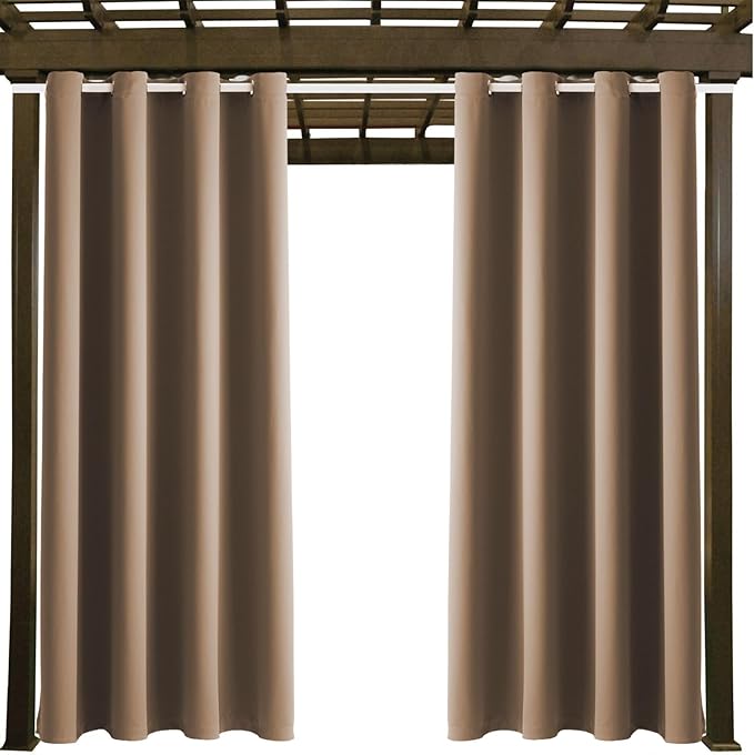 Waterproof Outdoor Curtain W52 x L63 - Grommet Top Sunlight Blocking Window Treatment Drapes Blackout Curtains for Home Bedroom Living Room Outdoor Patio Porch Pergola (Camel Brown, 2 Panels)