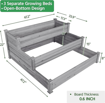 Yaheetech 3 Tier 47 x 47 x 22in Raised Garden Bed Horticulture Outdoor Elevated Flower Box Tiered Garden Bed Wooden Vegetables Growing Planter for Backyard/Patio/Gardener, Gray