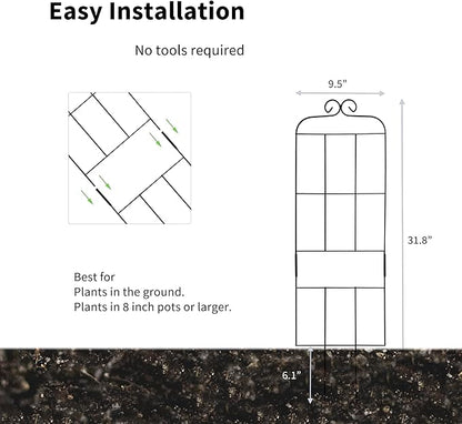 4 Pack 31'' Plant Trellis for Climbing Plants Indoor & Outdoor, Metal Trellis for Potted Plants, Plant Support for Houseplant, Vines, Pothos, Rose, Ivy, and Flowers, Black