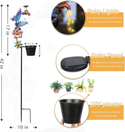 Afirst Solar Outdoor Lights Decorative - Solar Decorative Butterfly Lights Faucet Shaped Twinkling Light Garden Stake Decorations for Pathway Lawn Patio Courtyard Backyard