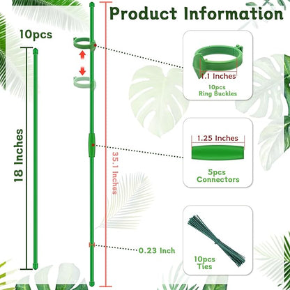 Plant Stakes 18Inch, 10Pcs Plant Support Stakes,HAINANSTRY Adjustable Length Garden Stakes,Plant Stakes for Indoor and Outdoor Plants,Tomatoes/Beans/Orchid/Vegetable Stakes for Garden