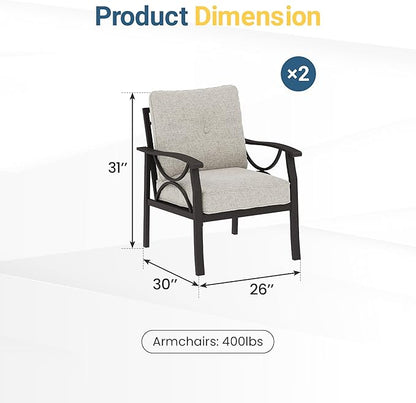 RoyalCraft 2 Pieces Outdoor Single Sofa,All-Weather Patio Metal Armchair,Khaki Metal Furniture with Gray Cushions, Brown