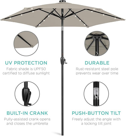 Best Choice Products 7.5ft Outdoor Solar Market Table Patio Umbrella for Deck, Pool w/Tilt, Crank, LED Lights - Beige