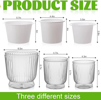 Set of 6 Self Watering Plant Pot 3 Sizes Plastic Double Layer Self Watering Flower Pot with Multi Mesh Drainage Holes Wicking Reservoir for Indoor Outdoor Garden Plants(White)