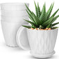 6 inch Plant Pots, 5 Pack Flower Pots Outdoor Indoor, Planters with Drainage Hole and Tray Saucer（White