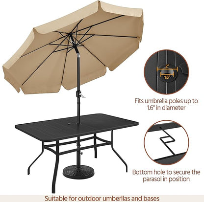Yaheetech Outdoor Dining Table for 6 People, Rectangle Metal Slatted Patio Table with Umbrella Hole, Outdoor Furniture Garden Table for Garden Poolside, Backyard, Black
