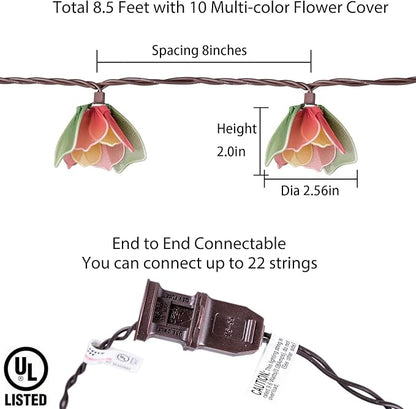 Decorative String Lights Plug in with 10 Incandescent Bulbs, Flower Garland Fairy Lights Connectable Weatherproof Outdoor Indoor for Wedding Garden Pergola Bedroom Porch Floral Home Decor (Multicolor)