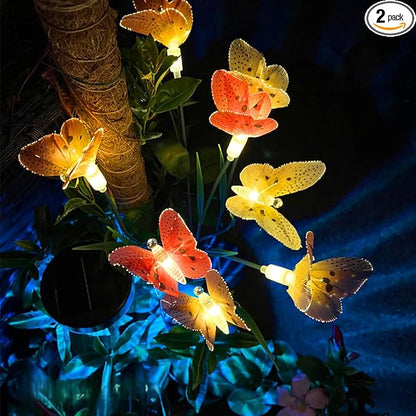 Anordsem Solar Garden Lights Outdoor: 8 Removable Optical Fiber Butterflies 2 Pack - Waterproof Fun Animal Decoration for Yard Patio Path - Gardening Gifts for Garden Lovers Over 30