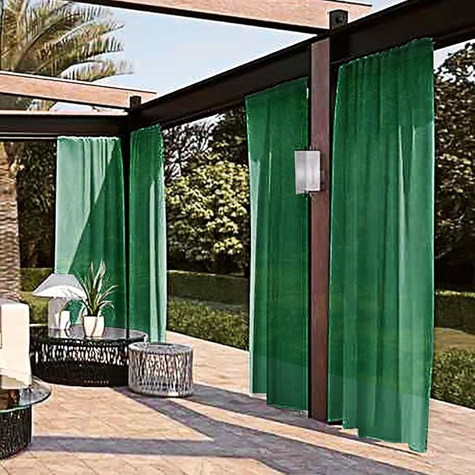 SpaceDresser Waterproof Outdoor Sheer Curtains for Patio - 2 Panels Rod Pocket Indoor Voile Sheer Curtain for Living Room,100W x 108L inch, Foliage Green