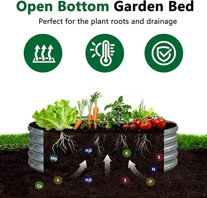 zizin 2 Pcs Round 2x2x1ft Raised Garden Bed Kit Metal Planter Box for Planting Vegetables, Silver