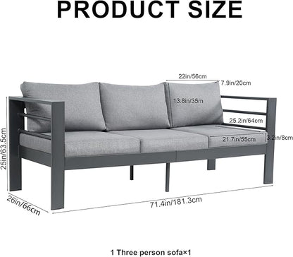 3-Seater All-Weather Iron Patio Sofa with Cushions - Heavy-Duty Metal Outdoor Sectional Couch for Garden, Poolside & Backyard (Modern Rust-Resistant Design)