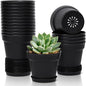 T4U 4 Inch Plant Pots 18-Pack, Small Flower Pots with Saucer and Drainage Hole, Durable Plastic Pots, Nursery Small Flower Pot Bulk for Plants, Succulent, Violet, Decorative (18 Pack 4" Pot, Black)