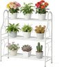 SORCEDAS Plant Stand Indoor Outdoor Plant Shelf 3 Tier Metal Corner Flower Stand Multiple Holder for Patio Garden Balcony Living Room, White