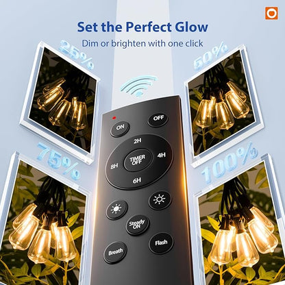 addlon 100FT(50FT*2) LED Outdoor String Lights with Remote Waterproof Patio Lights with 54 Shatterproof ST38 Replaceable Bulbs(4 Spare), Dimmable Outside Hanging Lights Connectable for Porch, Backyard