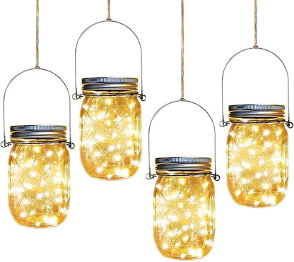 Path Lights: 4-Pack Glass Mason Jar Lights with 30 LEDs and Handles