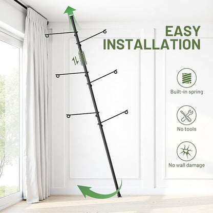 Tension Rod Plant Stand, Plant Poles for Hanging Plants Indoor, Metal Floor to Ceiling Hanging Plants Stand, Tension Pole Plant Stand with 6 Hooks (Fit 3.6-10ft)