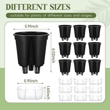 Self Watering Pots for Indoor Plants with Deep Reservoir and High Drainage Holes for Outdoor Plants and Flowers, Bare Root Planter (5.91'',Black,9 Pcs)