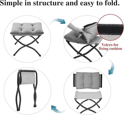 15"(H) Folding Ottoman, Set of 2, Foldable Footrest Stool, Small Foot Stool for Couch, Collapsible Foot Rest Ottoman for Sofa, Accent Padded Ottomans for Living Room, Bedroom, Brown
