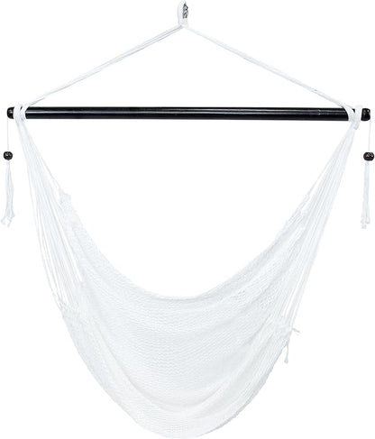 Sunnydaze Outdoor Hammock Chair Swing - Hanging Hammock Swing - Hanging Reading Chair - Soft-Spun Polyester Rope - Caribbean XL - Tan