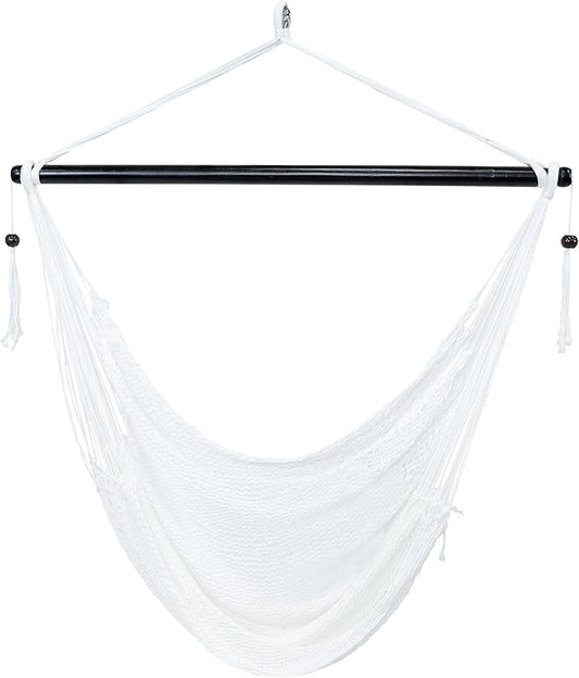 Sunnydaze Outdoor Hammock Chair Swing - Hanging Hammock Swing - Hanging Reading Chair - Soft-Spun Polyester Rope - Caribbean XL - Tan