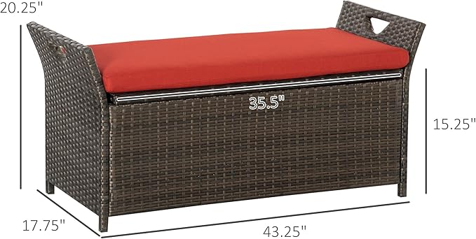 Storage Bench, Patio Wicker Look, 29 Gallon Red Rattan