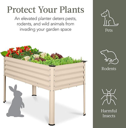 Best Choice Products 48x24x30in Galvanized Raised Garden Bed, Metal Elevated Planter Box, Vegetable Garden for Backyard, Patio, Balcony - Beige