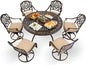 7-Piece Cast Aluminum Patio Furniture, Patio Dining Set for 6 Include 54" Round Outdoor Dining Table and 6 Swivel Chairs with Cushions & Umbrella Hole (Bronze)