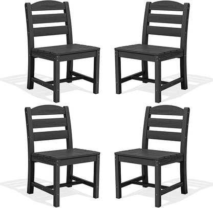 SERWALL Outdoor Dining Chairs Set of 4, All-Weather HDPE Patio Chair with 19.7" Widened Seat, for Backyard, Garden, Black