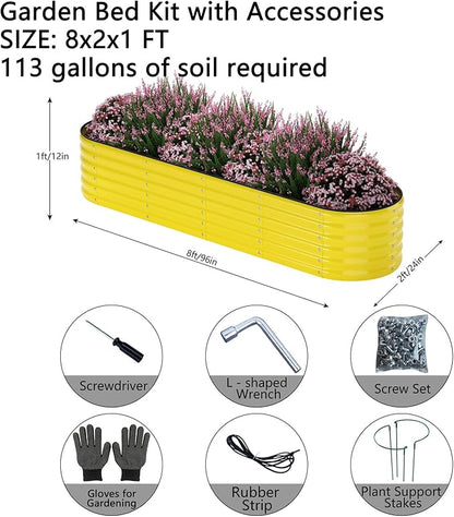Galvanized Metal Planter Raised Garden Bed Kit for Gardening Outdoor，8x2x1ft Planter Grow Garden Box Raised Flower Bed，Long Vegetable Clearance Herb Raised Garden Beds for Gardening