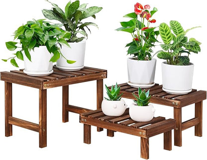 3 Tiered Small Plant Stands Shelf Indoor Outdoor,Wood Flower Pot Stand Holders Rack,Freestanding Corner Ladder Shelves for Plants Succulent Cactus,on Patio,Desktop,Window