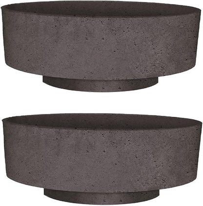 The HC Companies 8 Inch Round Plastic Succulent Capri Bowl Decorative Indoor Flower Succulent Planter Pot with Drain Plug Hole, Faux Concrete Color (2 Pack)