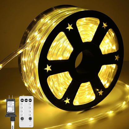 100FT 720 LED Rope Lights Outdoor Waterproof with Remote, 8 Modes and 4 Brightness, Rope Lights for Outside, Bedroom, Patio, Garden, Christmas Lights Indoor Outdoor Decoration (Warm White)
