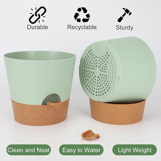 10-Inch Plant Pots – Self-Watering Planters with Drainage Holes