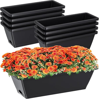 Planter Boxes for Domestic Gardening 8 Pcs, 17 Inch Long Window Sill Planter Box Outdoor, Plastic Rectangular Window Rectangle Window Boxes Planters with Drainage Holes and Trays for Windowsill