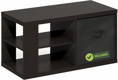 Furinno Viola Coffee Table, 3-Tier Modern Coffee Table with 1.2 Thick Tabletop, Side Table with Open Shelf and Storage Bin, for Living Room, Bedroom, Home Office, Dark Oak