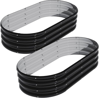 2Pcs 4X2X1ft Oval Raised Garden Bed Kit,Galvanized Raised Garden Beds Outdoor, Metal Planter Box Steel Kit Flower Herb,Vegetables..Black