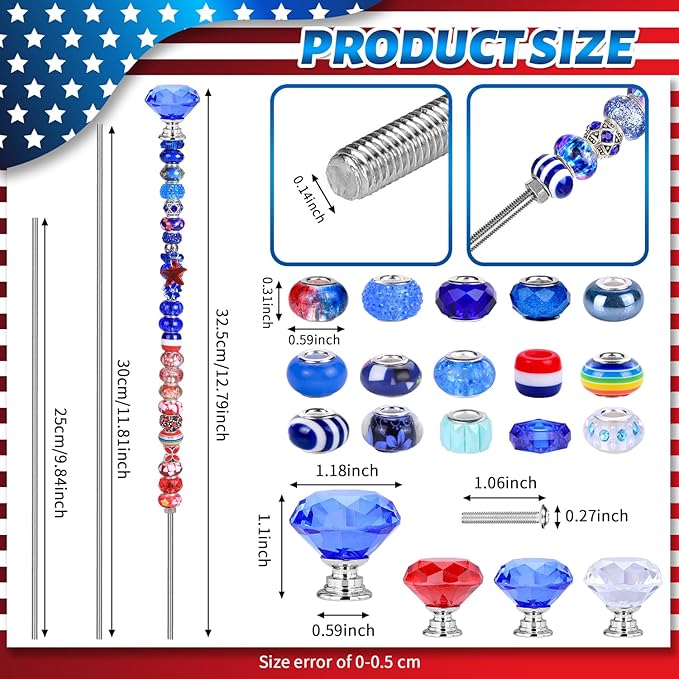 Decorative Garden Stakes DIY Fairy Wand Kit, Red White Blue Beads