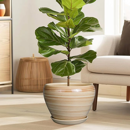 Ceramic Pot for Plant 10 Inch - Planter for Outdoor Plants Indoor Plant Pot with Drainage Hole Large Planter Round Flower Pot for House Patio Garden Yellow