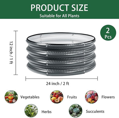 2 Pcs 2x2X1 ft Metal Galvanized Round Raised Garden Bed Kit Outdoor, Cream White Planter Garden Bed, Raised Box for Vegetables, Fruits, Flowers & Herbs