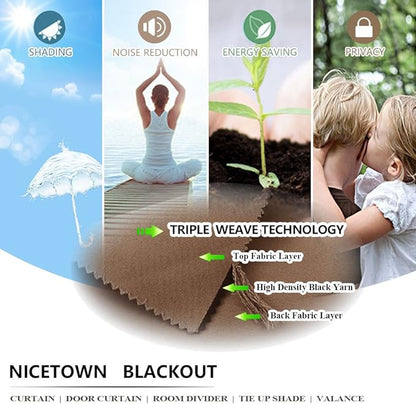 NICETOWN Outdoor Curtain Grommet Top and Bottom, Thermal Insulated Keeps The Rain Out Versatile Vertical Drape, Blackout Heavy Weight Wind Break Outdoor Drapery (52 by 108 inches,1 Piece, Tan-Khaki)
