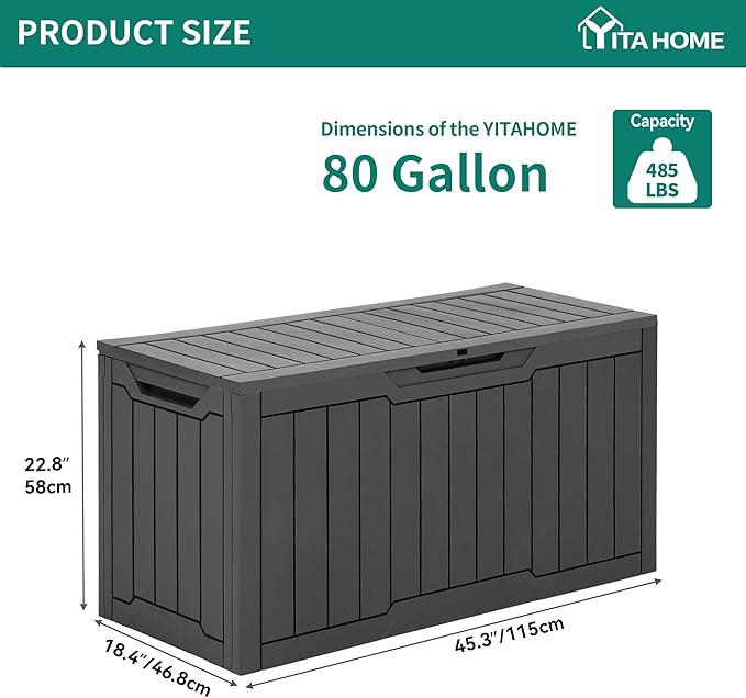 Deck Box 80 Gallon Resin Outdoor Storage with Lock Dark Gray