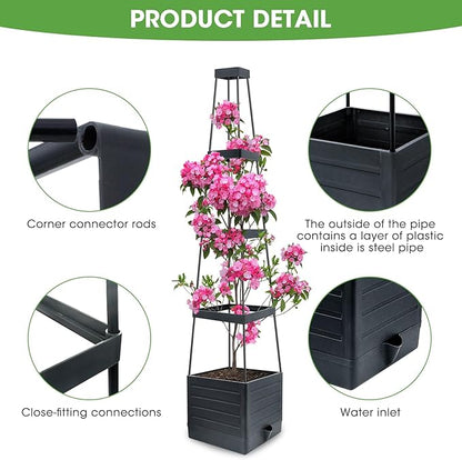 2 Pack Raised Garden Bed Planter Box with Trellis, 58” Tomato Cage Planter Raised Garden Bed with Trellis for Climbing Vegetables Plants Tomato Cage w/Self-Watering, Indoor Outdoor Use