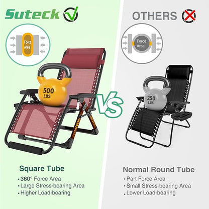 Suteck Oversized Zero Gravity Chair,33In XXL Outdoor Recliner Chair w/Removable Cushion&Headrest, Camping Lounge Chair w/Upgraded Lock&Footrest, Reclining Patio Chairs for Indoor Outdoor,500LBS