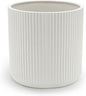 Amazon Basics Fluted Ceramic Round Planter with Drainage Hole, Indoor Outdoor Flower Pot, 10-inch, White