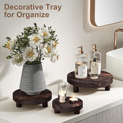 3 Pcs Wood Plant Stand Indoor Outdoor, Round Wood Riser for Decor 6/8/10" Wooden Stool Display Stand Flower Pot Holder Small Planter Tray Modern Potter Decorative for Desktop Counter Room
