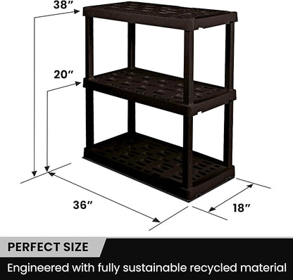Oskar Heavy Duty Plastic Storage Shelves- for Garage, Kitchen, Bathroom Basement Kids Room, Stackable 3-Tier Black Organizer Rack for Books Shoes, Toys, Pantry, Cleaning and Closet Organization