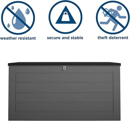 Cosco Outdoor Living 88180BGY1E Cosco Outdoor Patio Storage, Extra Large, 180 Gallons, Charcoal Deck Box, Black/Gray