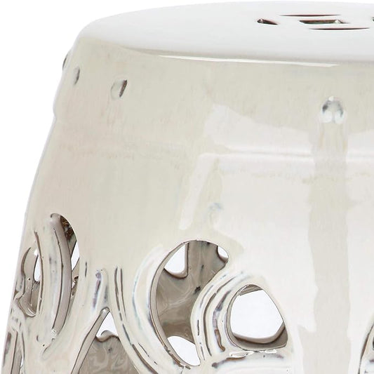 Decorative Garden Stool, Cream Glazed Ceramic, 23" W x 18" D x 18" H