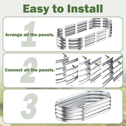 Galvanized Raised Garden Bed Outdoor, 4x2x1ft Metal Heavy Duty Planter Boxes for Gardening, Easy Assemble Small Oval Plant Container Kit for Vegetables, Flowers, Fruits, Silver, 1 Pack