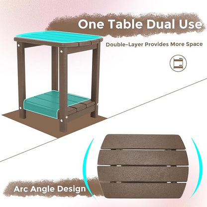 Adirondack Square Outdoor Side Table,2-Tier Storage Patio Side Table, HDPE End Tables for Backyard Pool Porch Garden Lawn